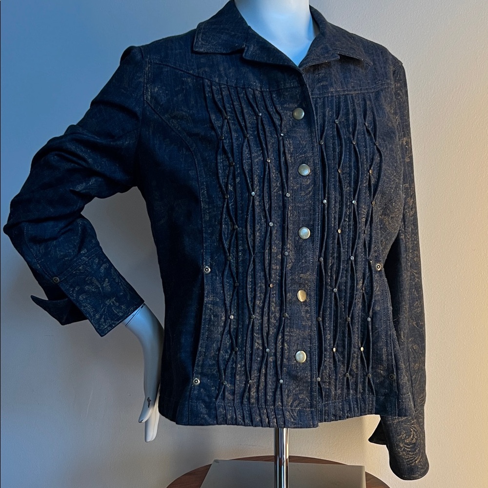 Coldwater Creek Dark Blue Jean Jacket studded & Button Accents